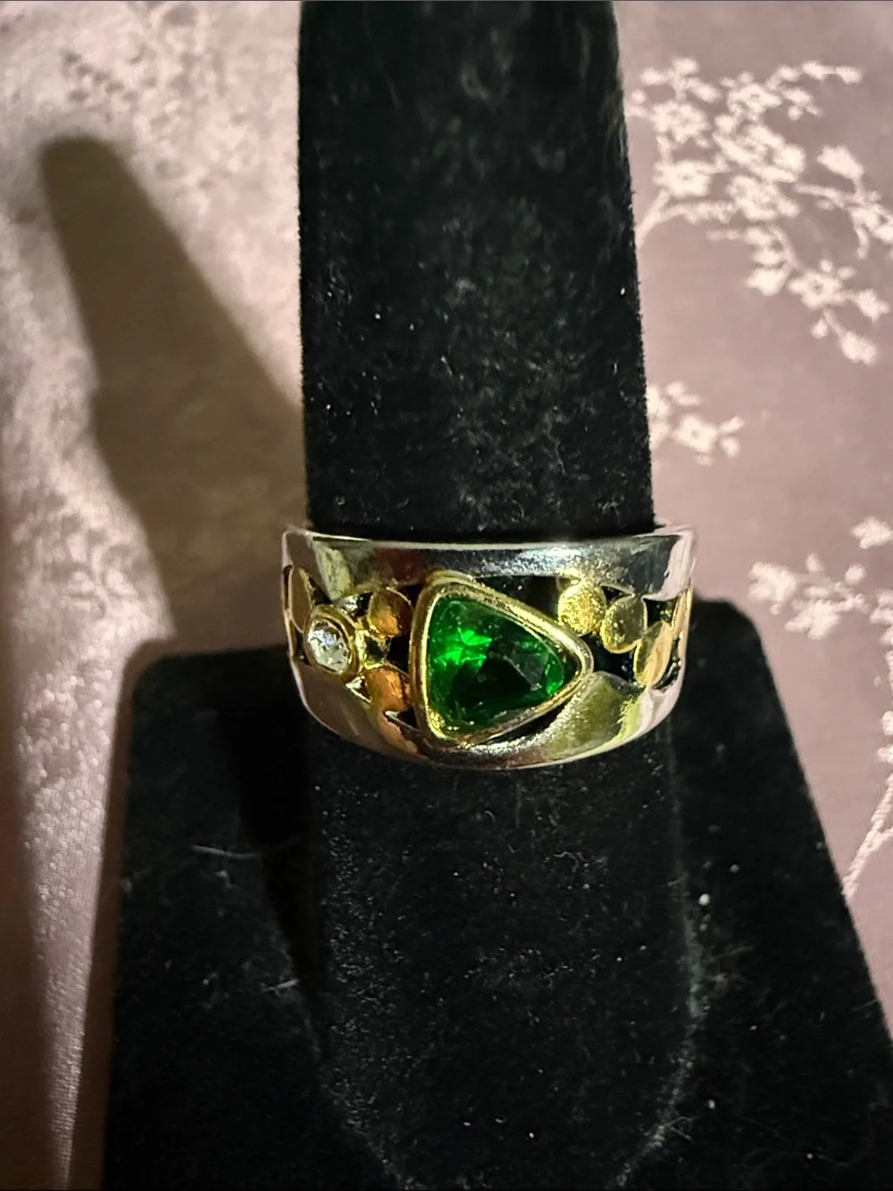Green Gemstone Silver Ring with Accent Stone